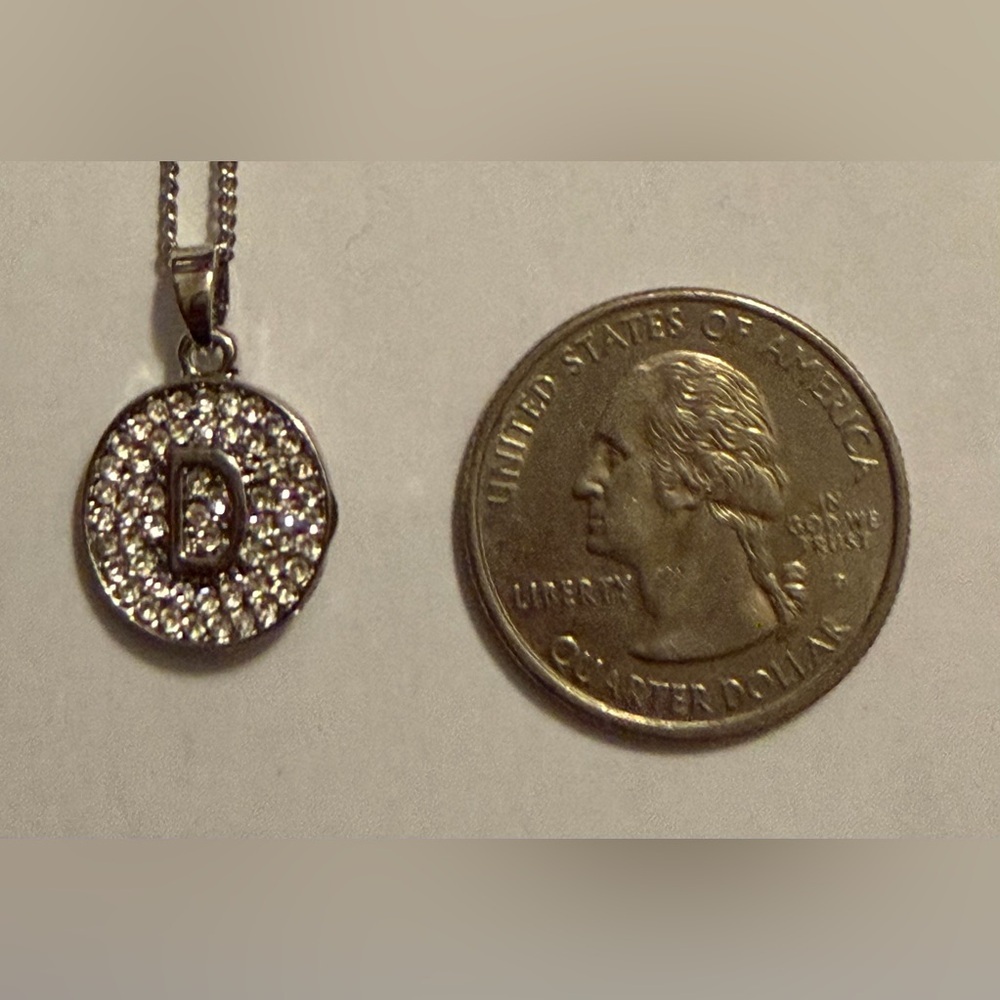 Initial 'D' Crystal Pendant Necklace - Silver Tone